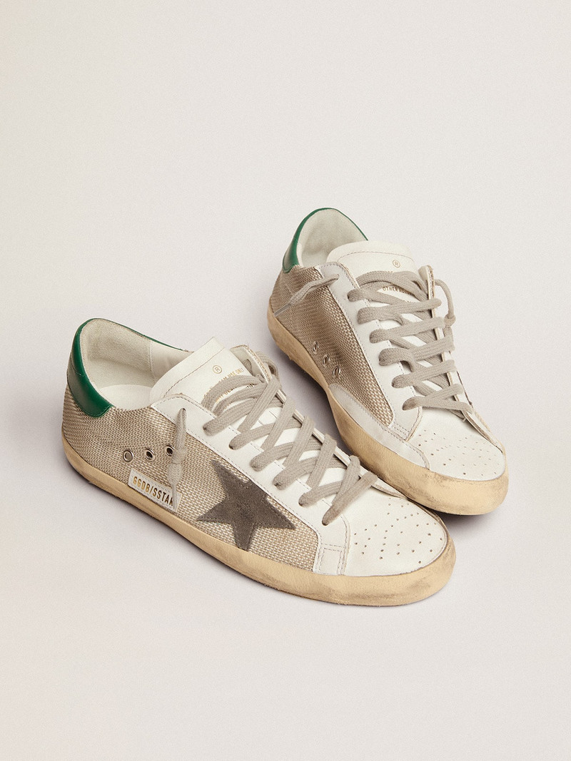 Golden Goose Men's Super-Star in light silver mesh with gray star outlook