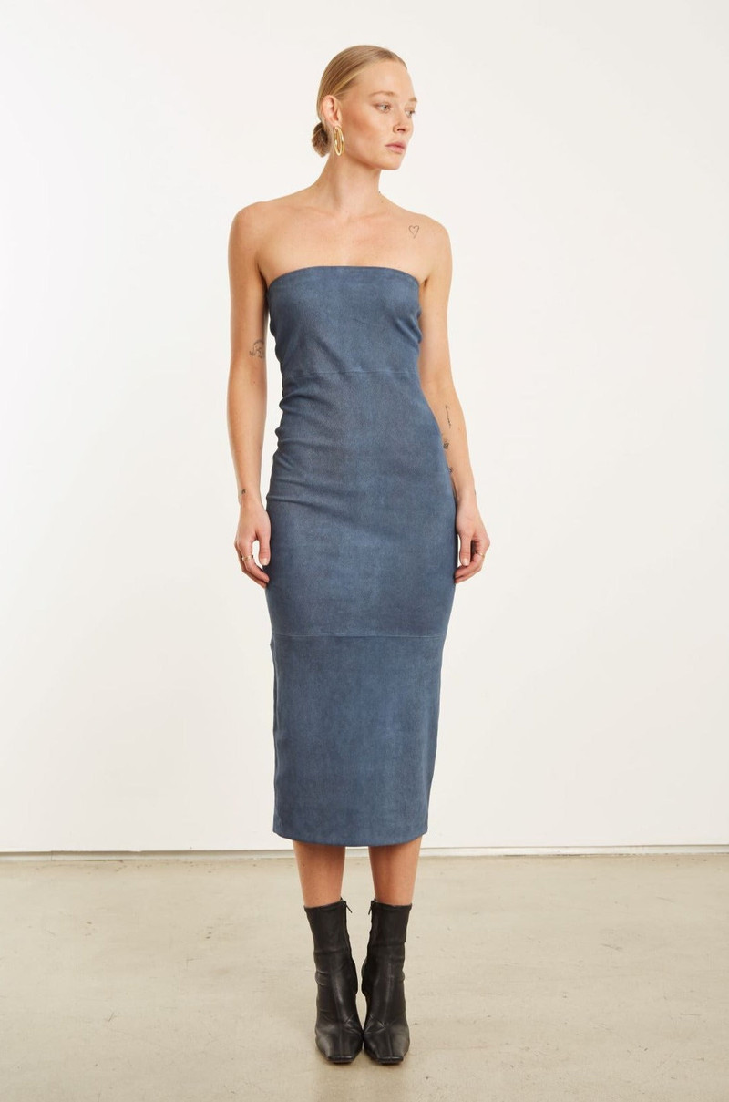 SPRWMN DENIM SUEDE TUBE DRESS outlook