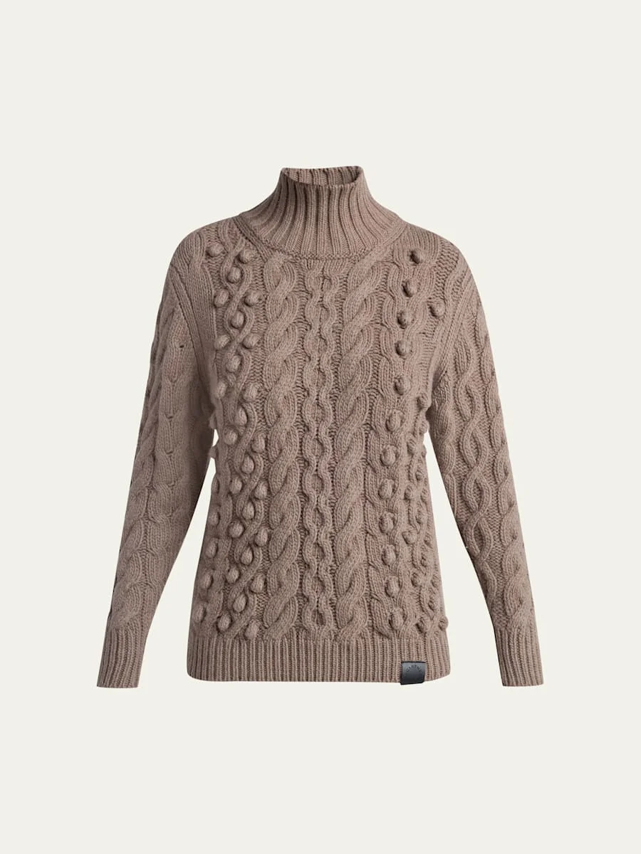 Bobble Cable Knit Turtleneck Sweater - 1