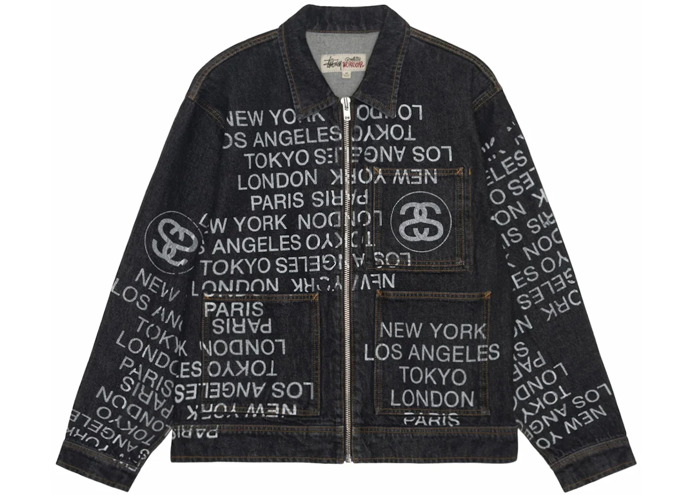 Stussy Zip Work Denim City Link Jacket Washed Black - 1