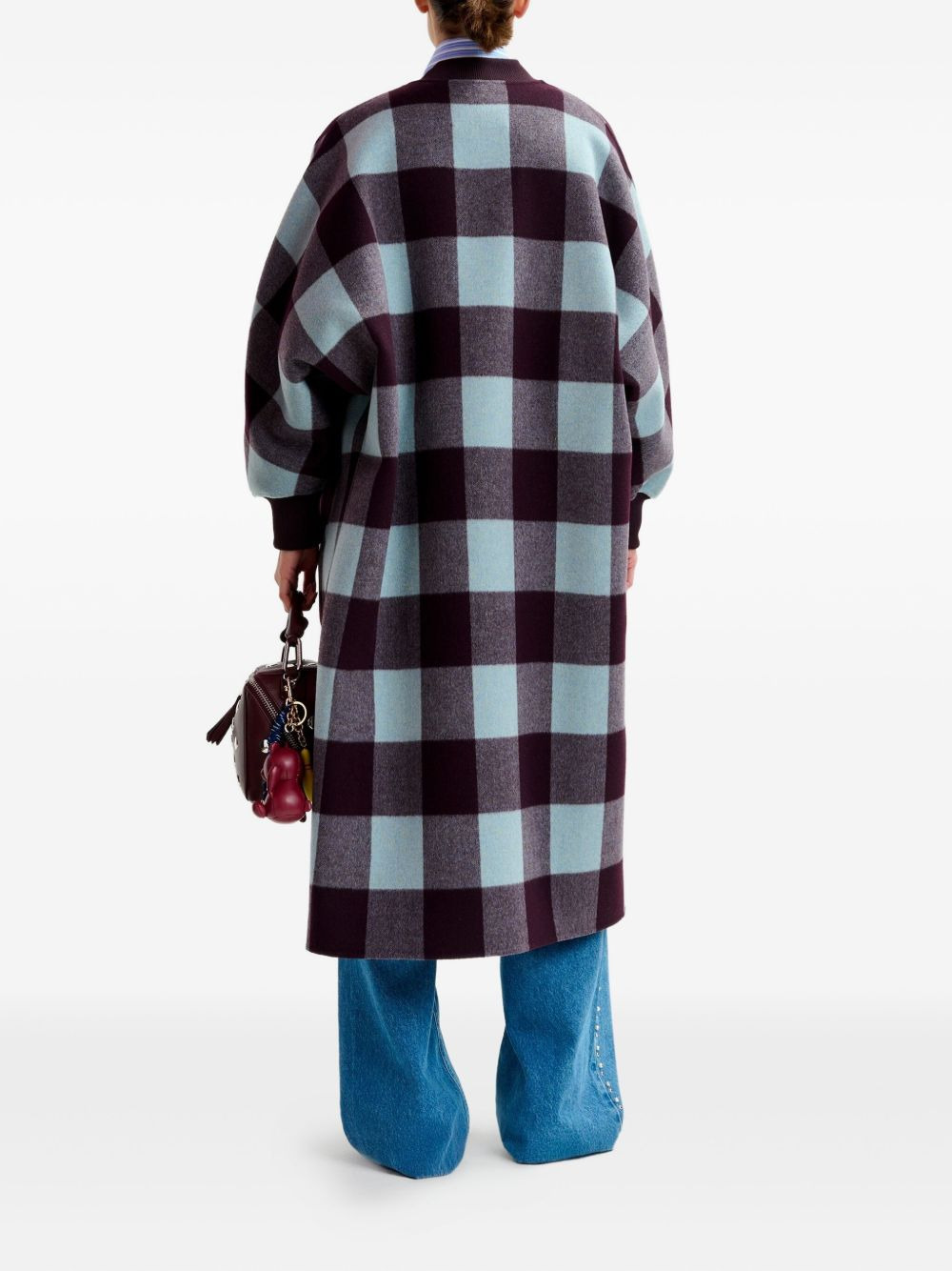 check-pattern ribbed-cuff coat - 4
