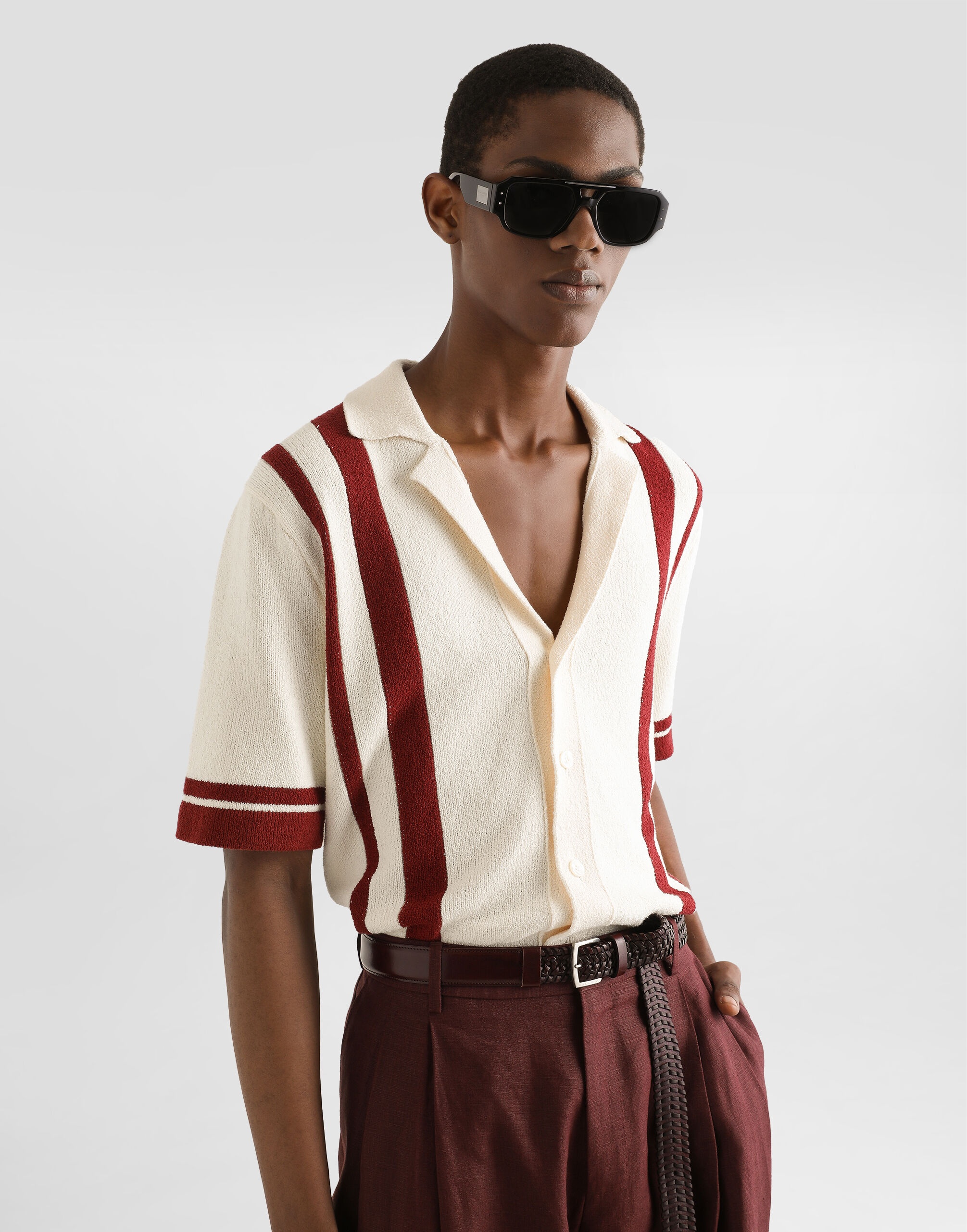 Cotton knit polo-shirt with inlaid stripe - 4