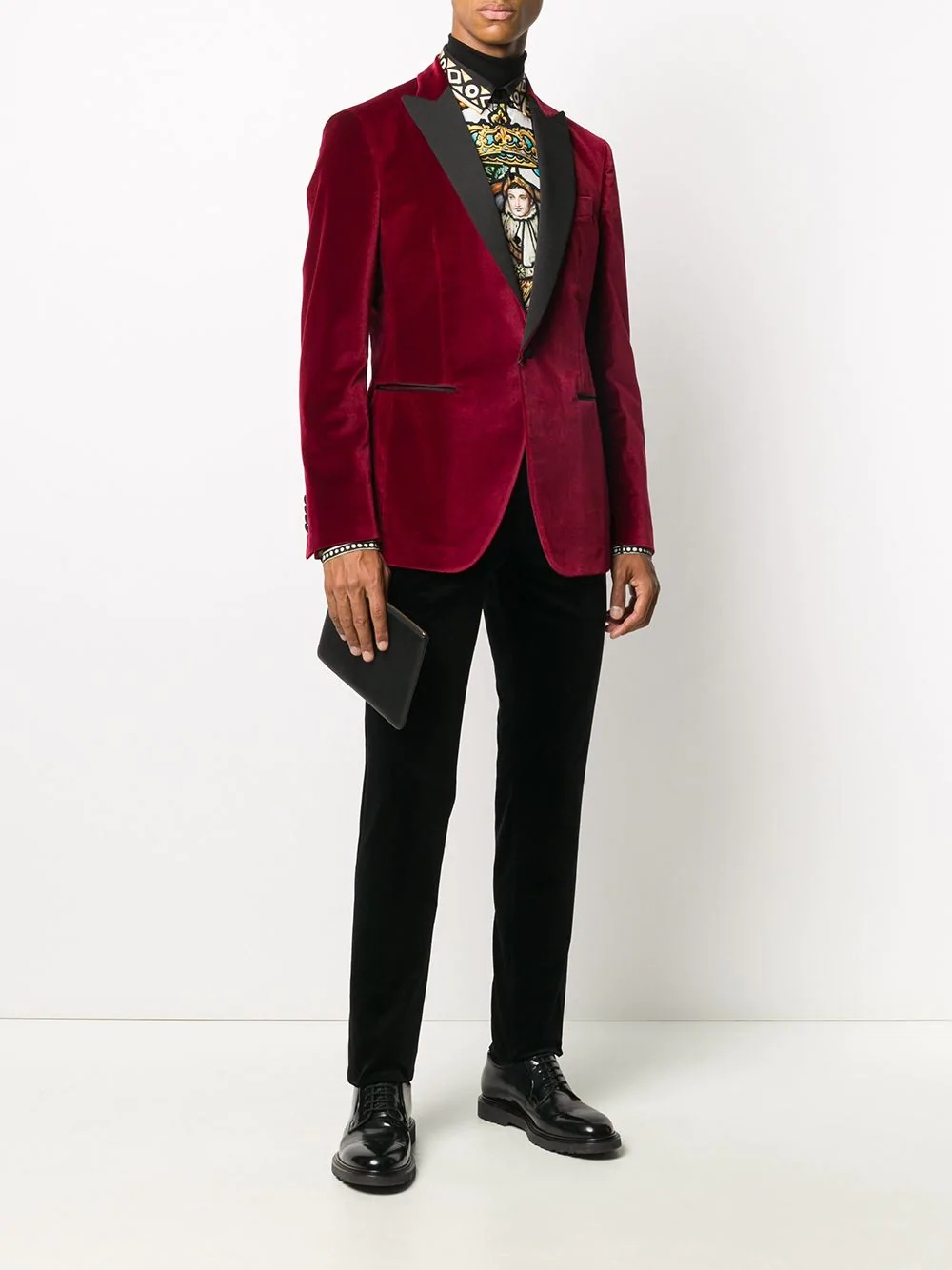 velvet contrast-lapel blazer - 2