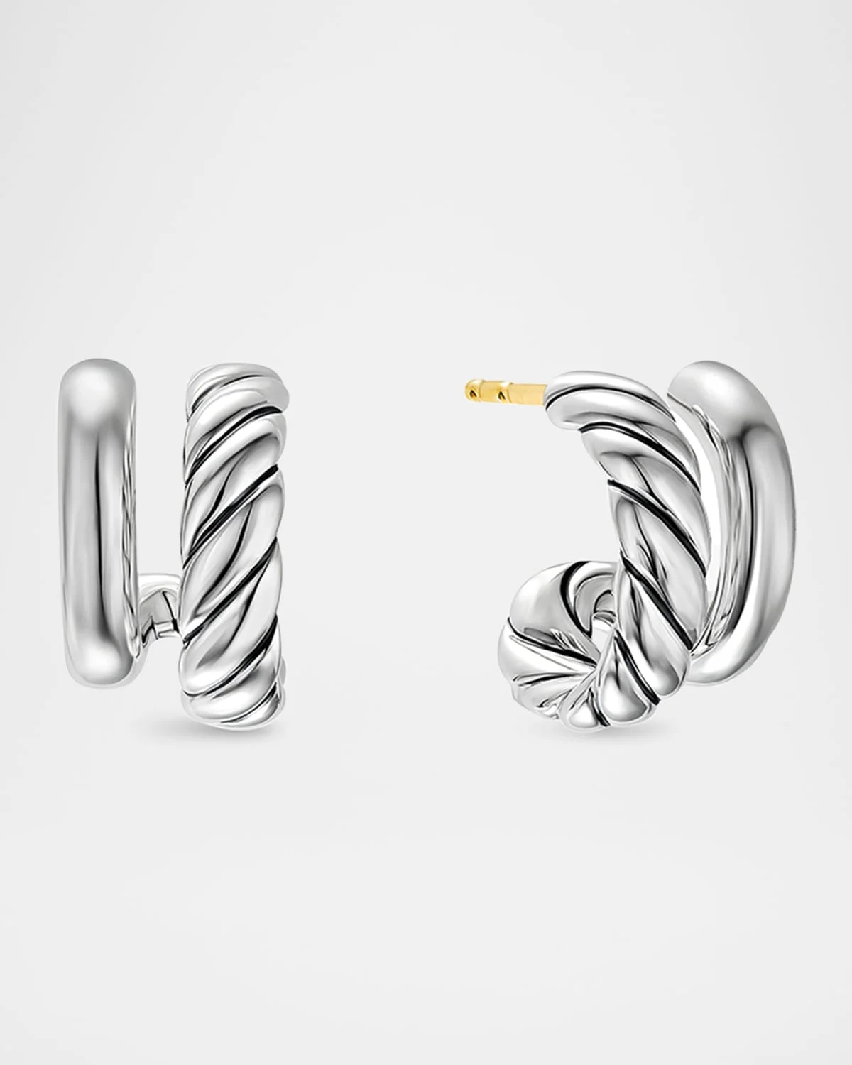 DY Mercer Double Hoop Huggie Earrings in Silver - 1