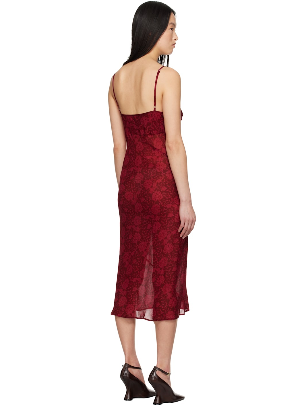 Red Printed Midi Dress - 3