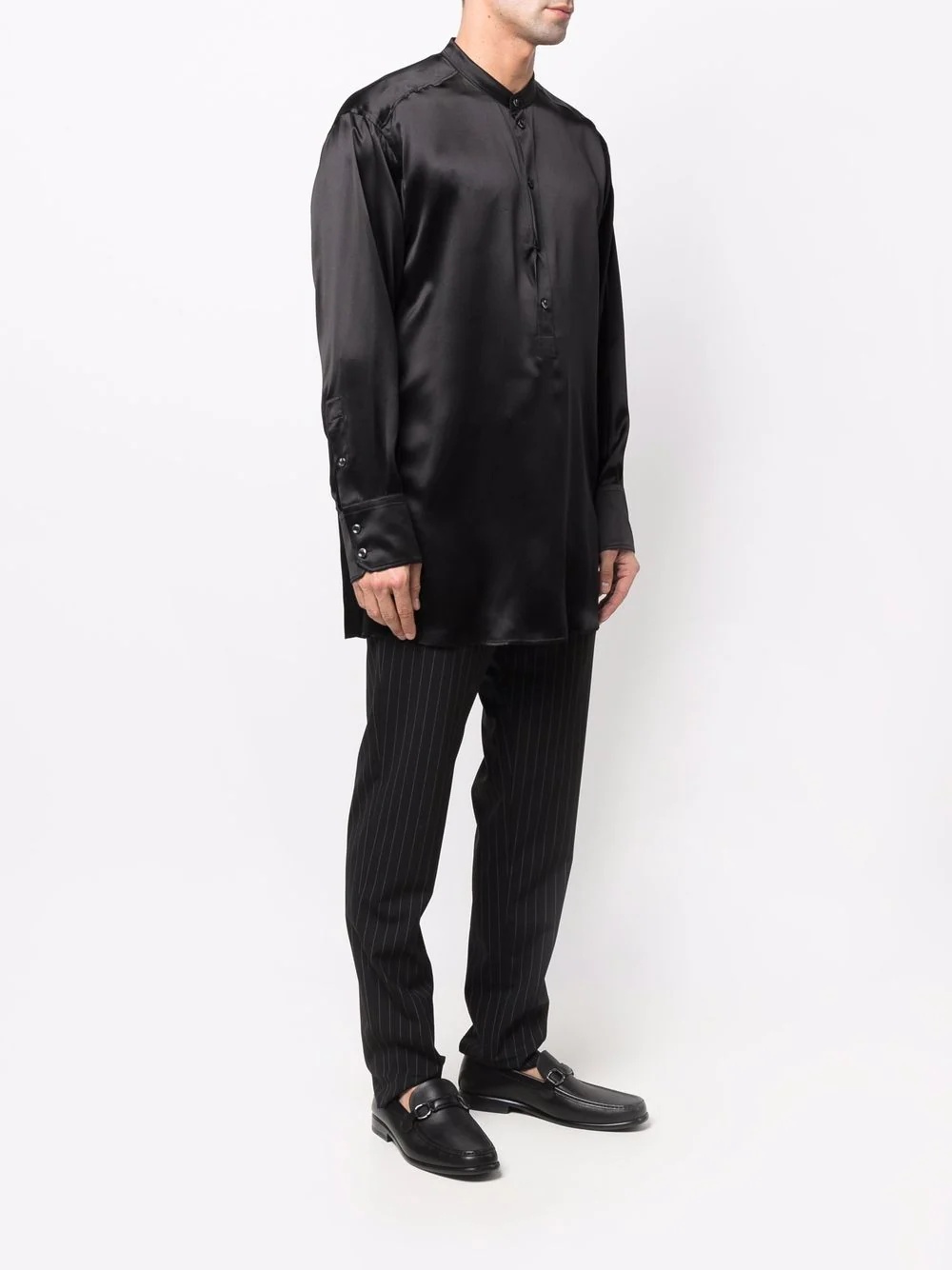 long-sleeve silk longline shirt - 3