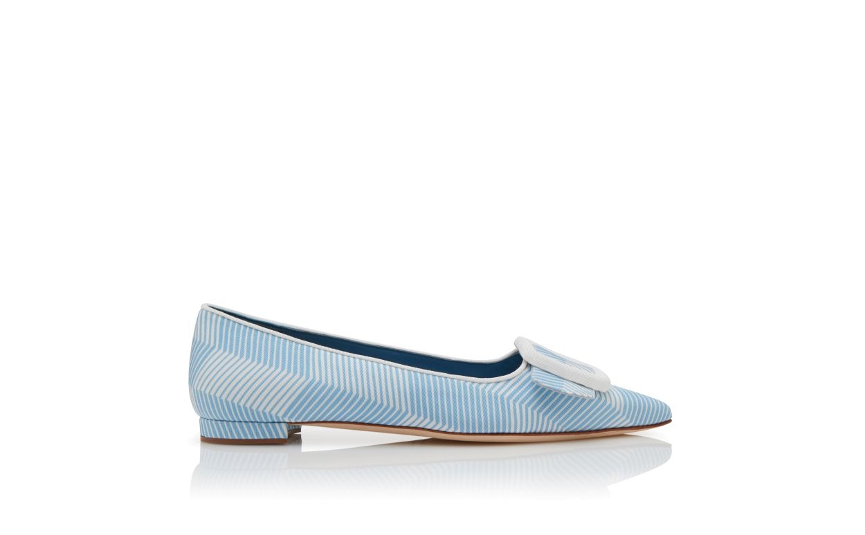 Blue and White Grosgrain Flat Pumps - 1