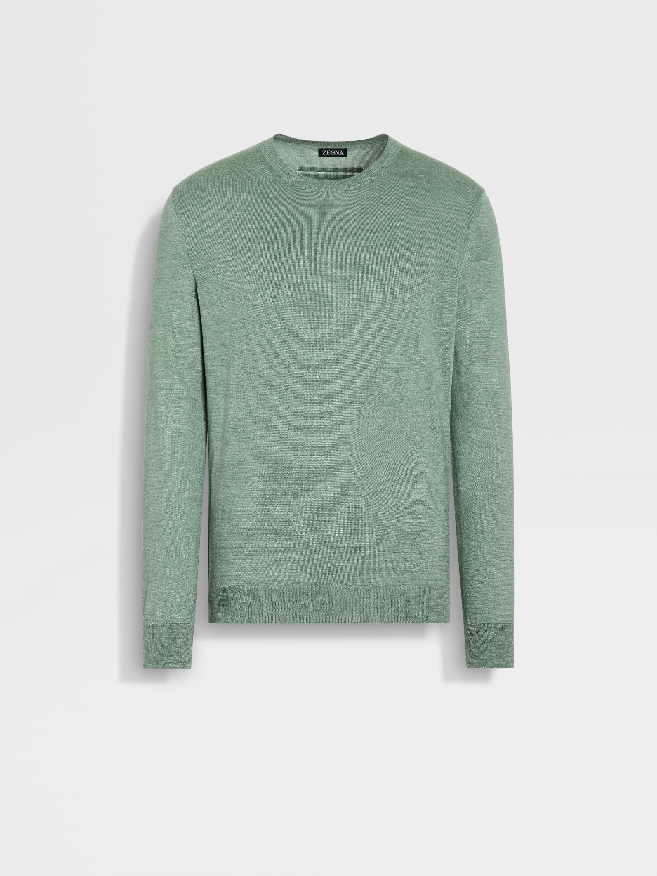 SAGE GREEN MÉLANGE SILK CASHMERE AND LINEN CREWNECK - 1