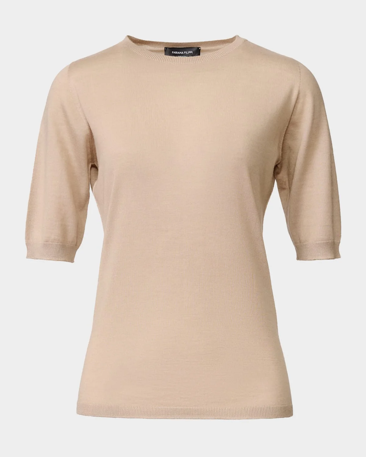 Crewneck Silk Knit T-Shirt - 1
