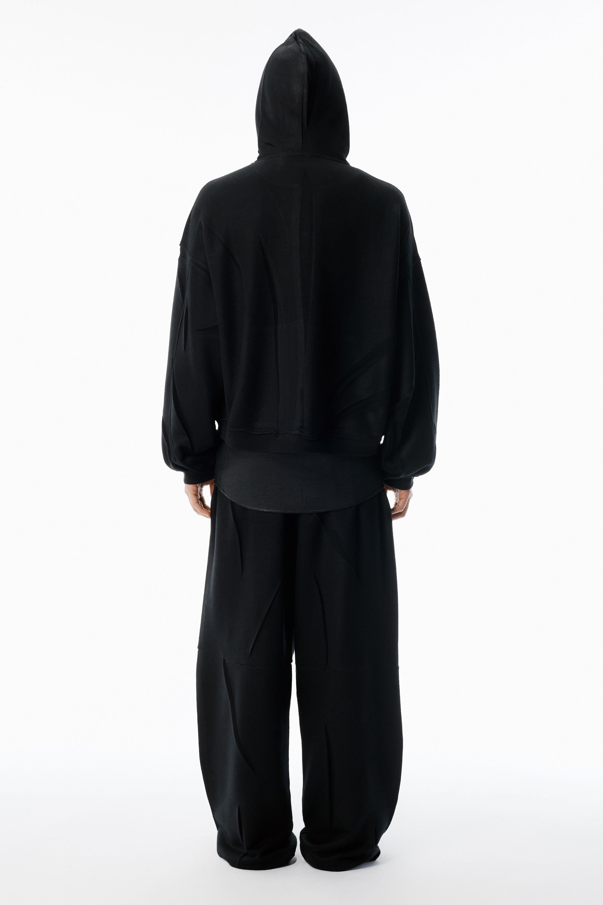 Black Creased Terry Hoodie - 5