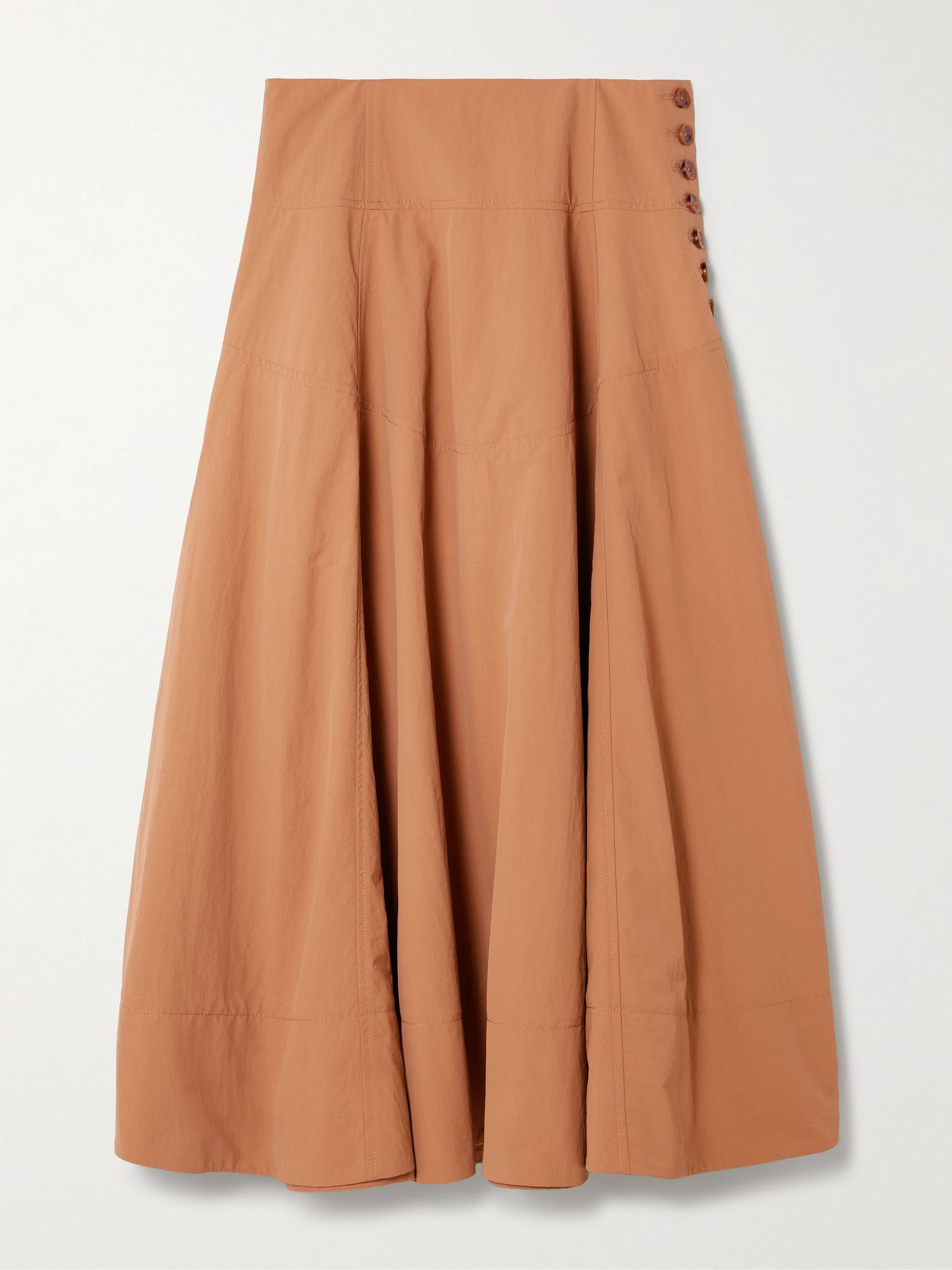 Cedar button-detailed crinkled-shell midi skirt Brown - 1