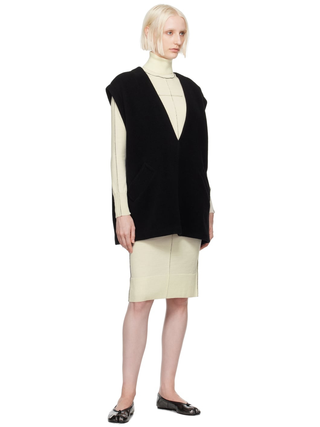 Black Plunging V-Neck Vest - 4