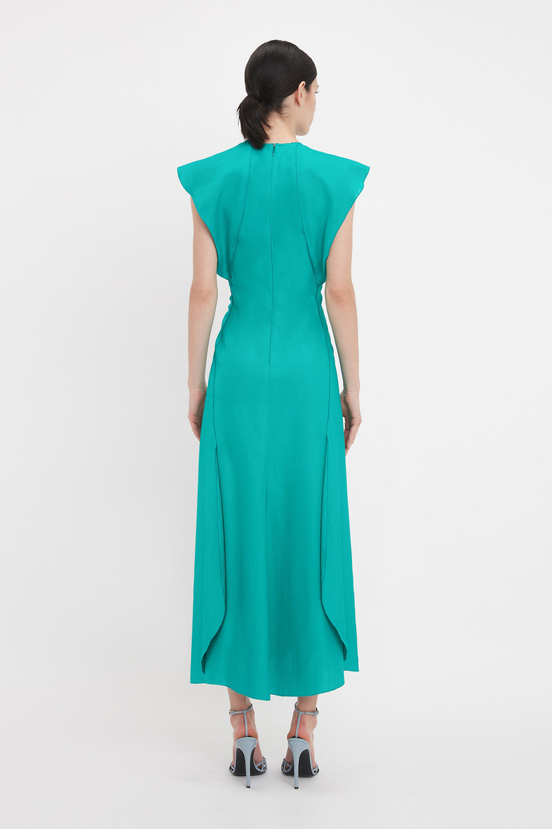Folded Cap Sleeve Midi Dress In Peacock 4
