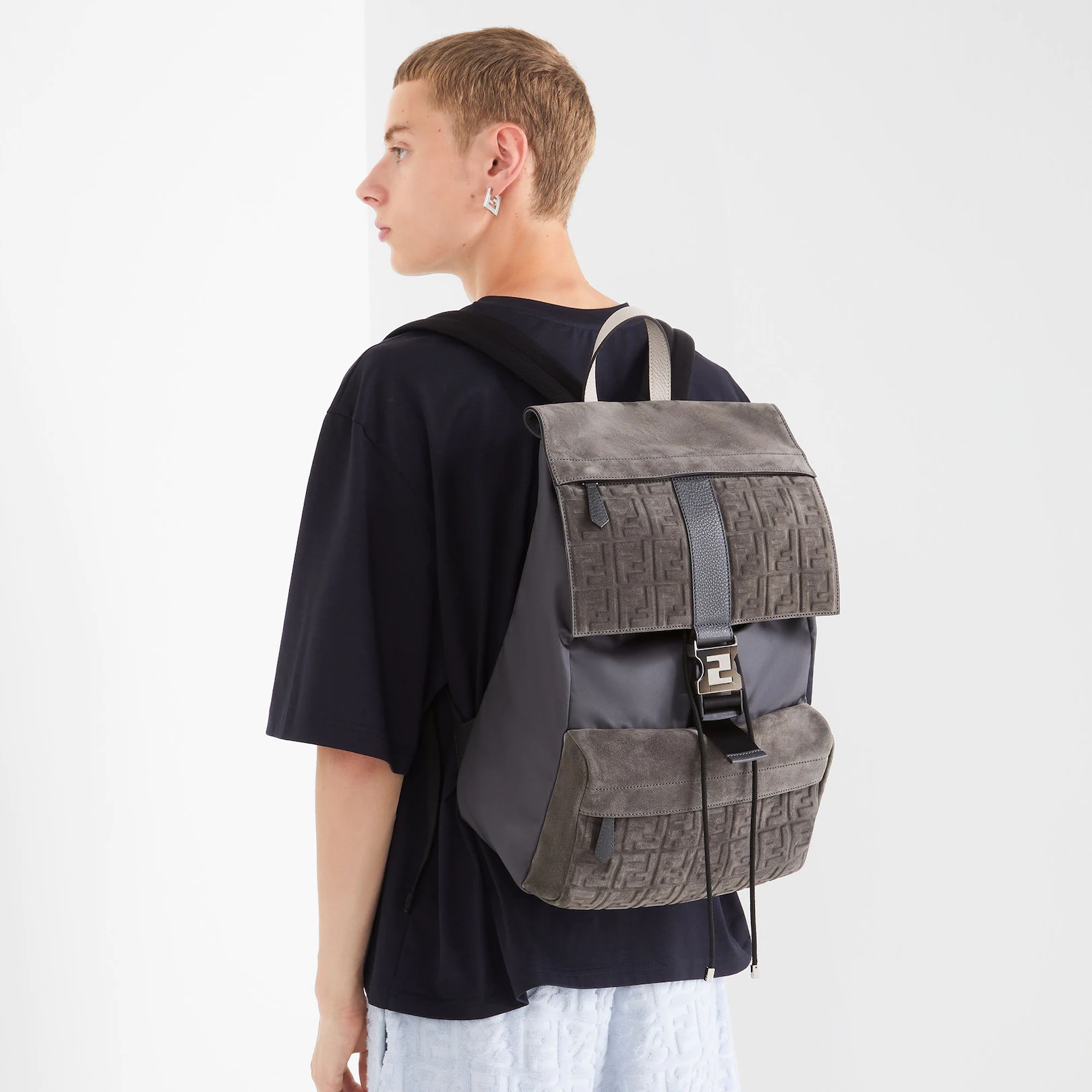 Dark gray suede backpack - 5