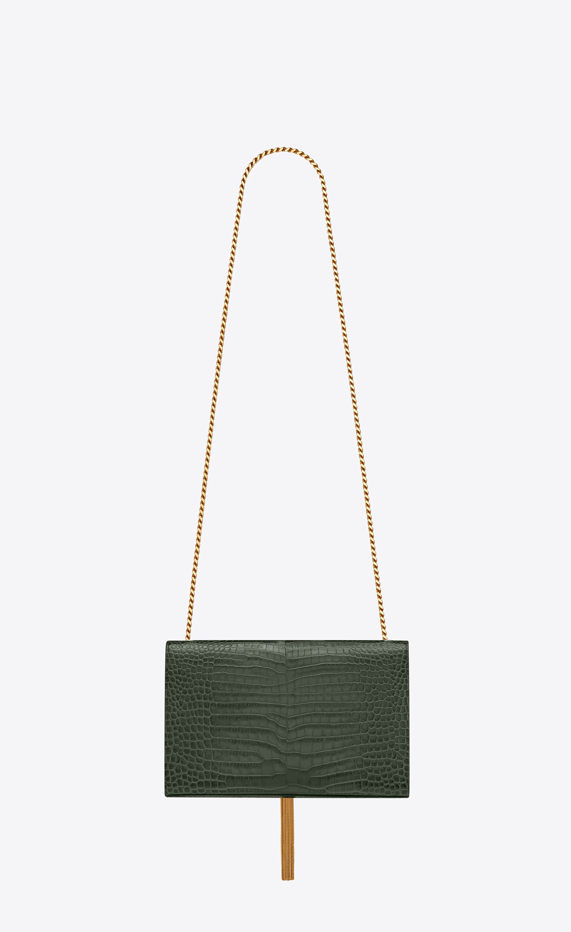 kate medium tassel chain bag in crocodile-embossed shiny leather - 3