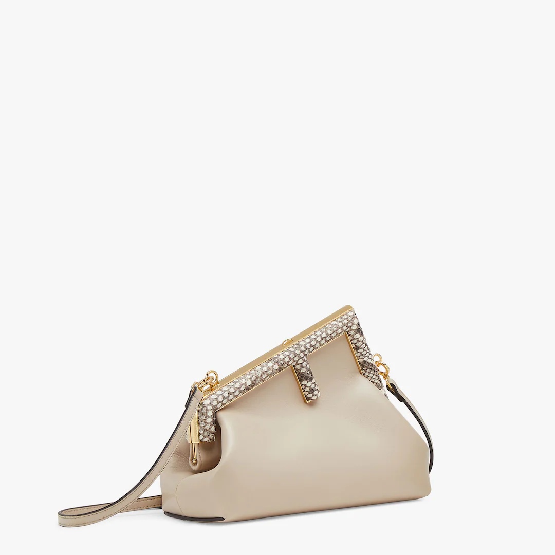 Small Fendi First bag made of soft pink nappa leather with oversized metal F clasp bound in tone-on- - 2