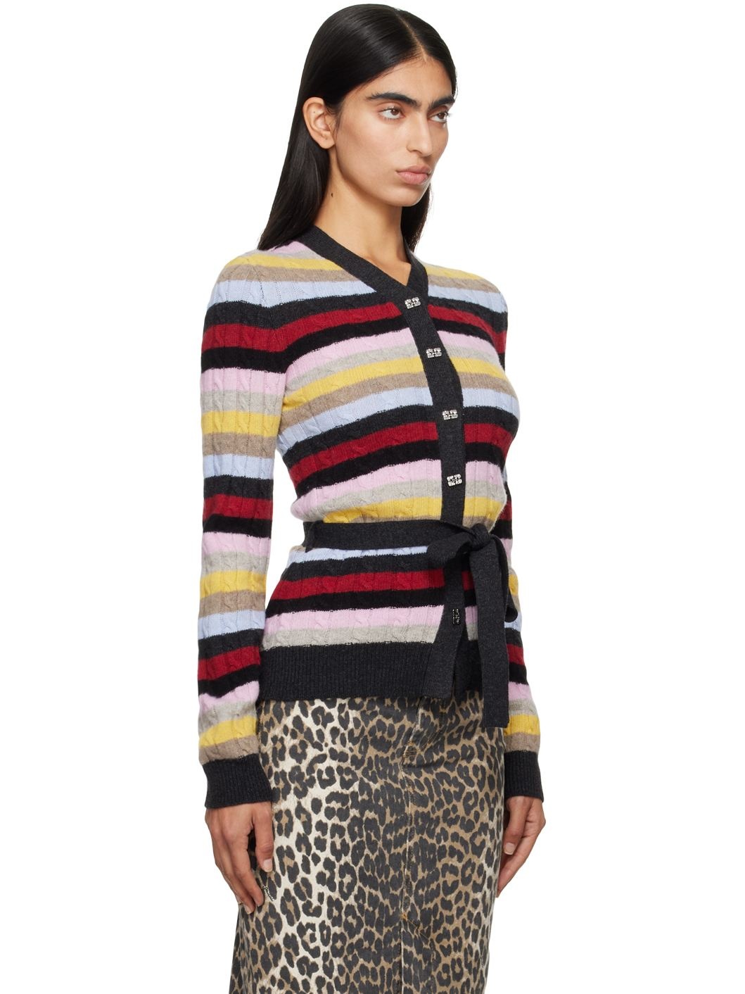 Multicolor Stripe Belt Cardigan - 2