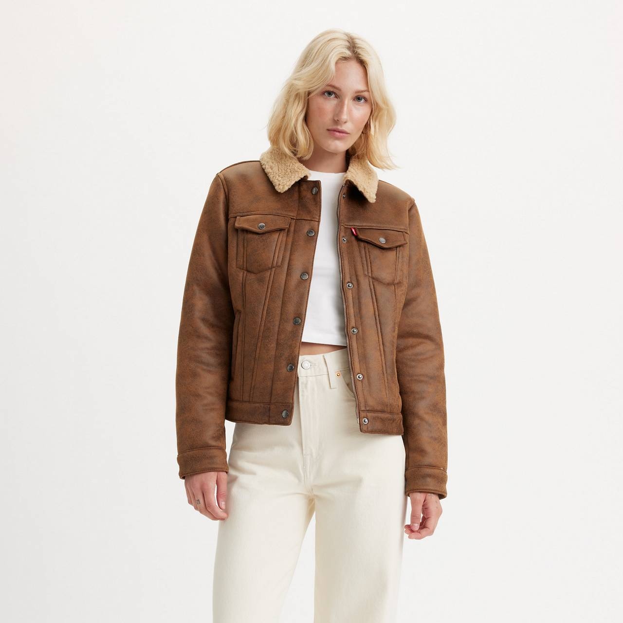 FAUX SHEARLING TRUCKER JACKET - 1