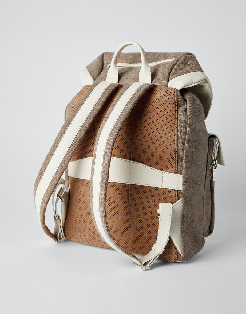 Canvas and grained calfskin leisure backpack 2