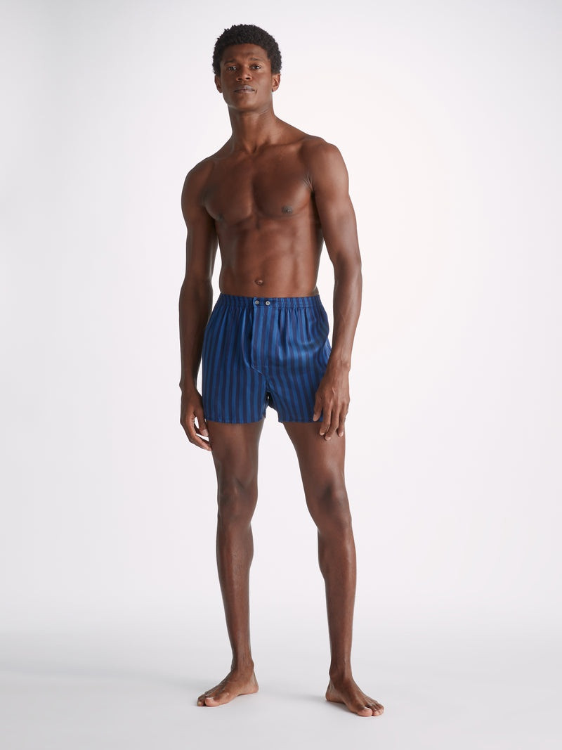 Derek Rose Men's Classic Fit Boxers Brindisi 92 Silk Satin Navy outlook