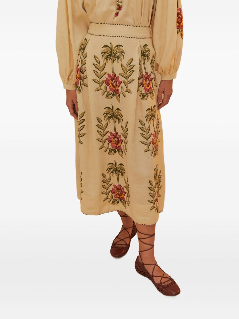 tropical flower-embroidered maxi skirt - 3