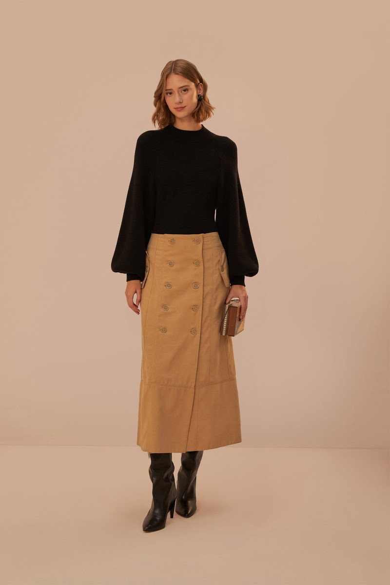 Brown Yoked Midi Skirt 1