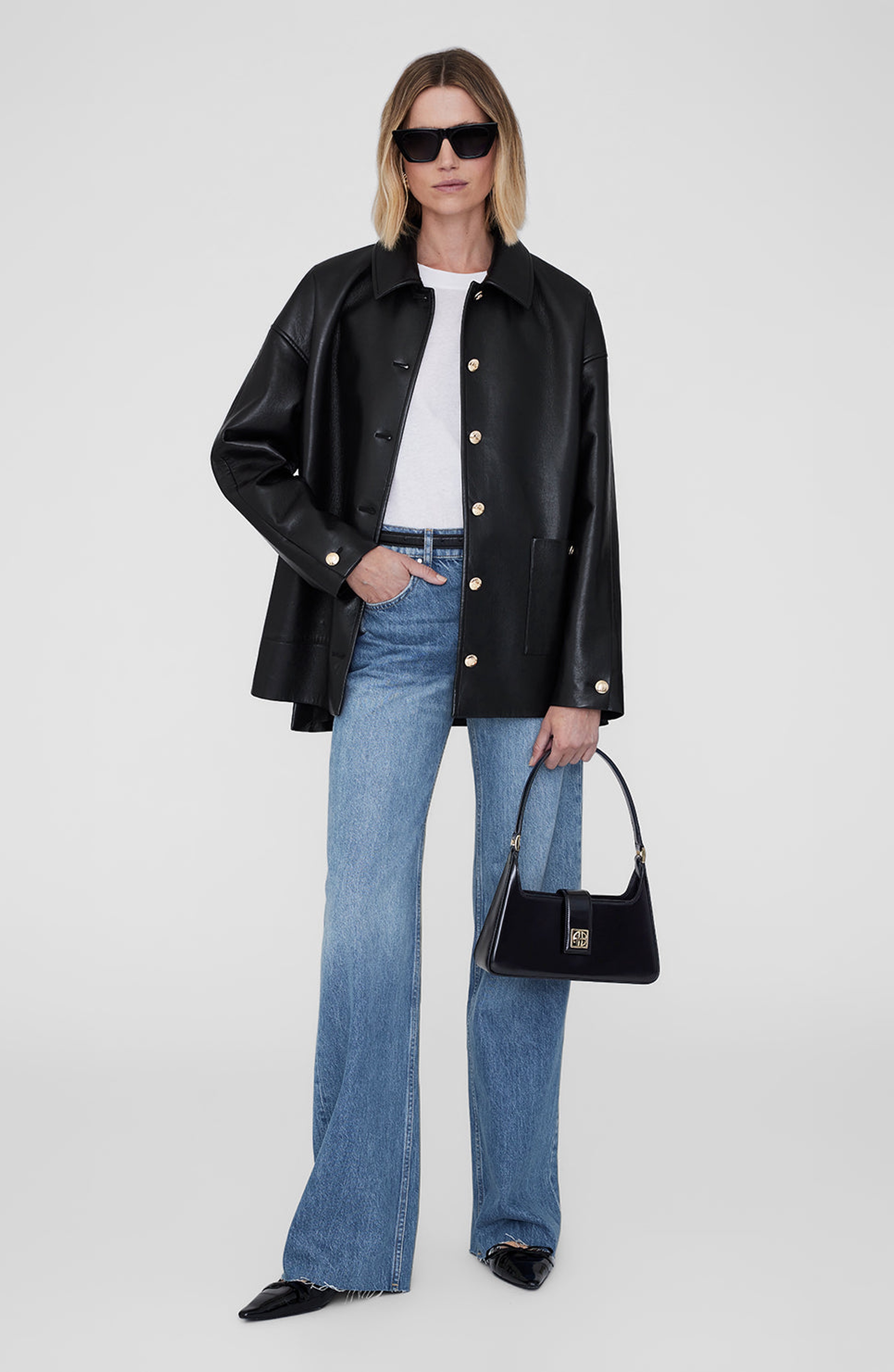 ANINE BING Lou Shoulder Bag in High-Shine Black at Nordstrom - 5