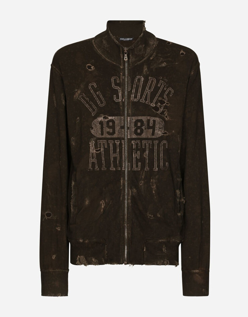 Zip-up washed jersey sweatshirt with print 1