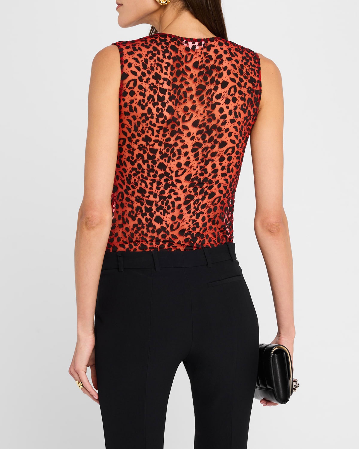 Flocked Leopard Mesh Sleeveless Top - 3