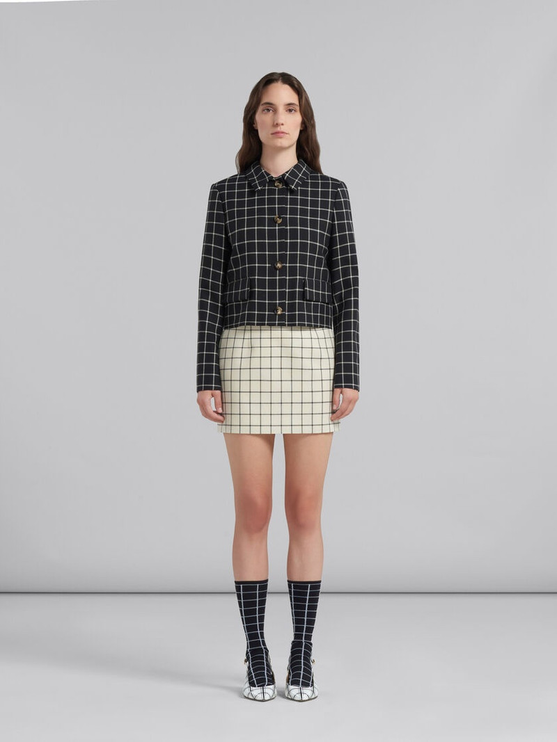 Marni WHITE CHECKED WOOL MINI SKIRT outlook