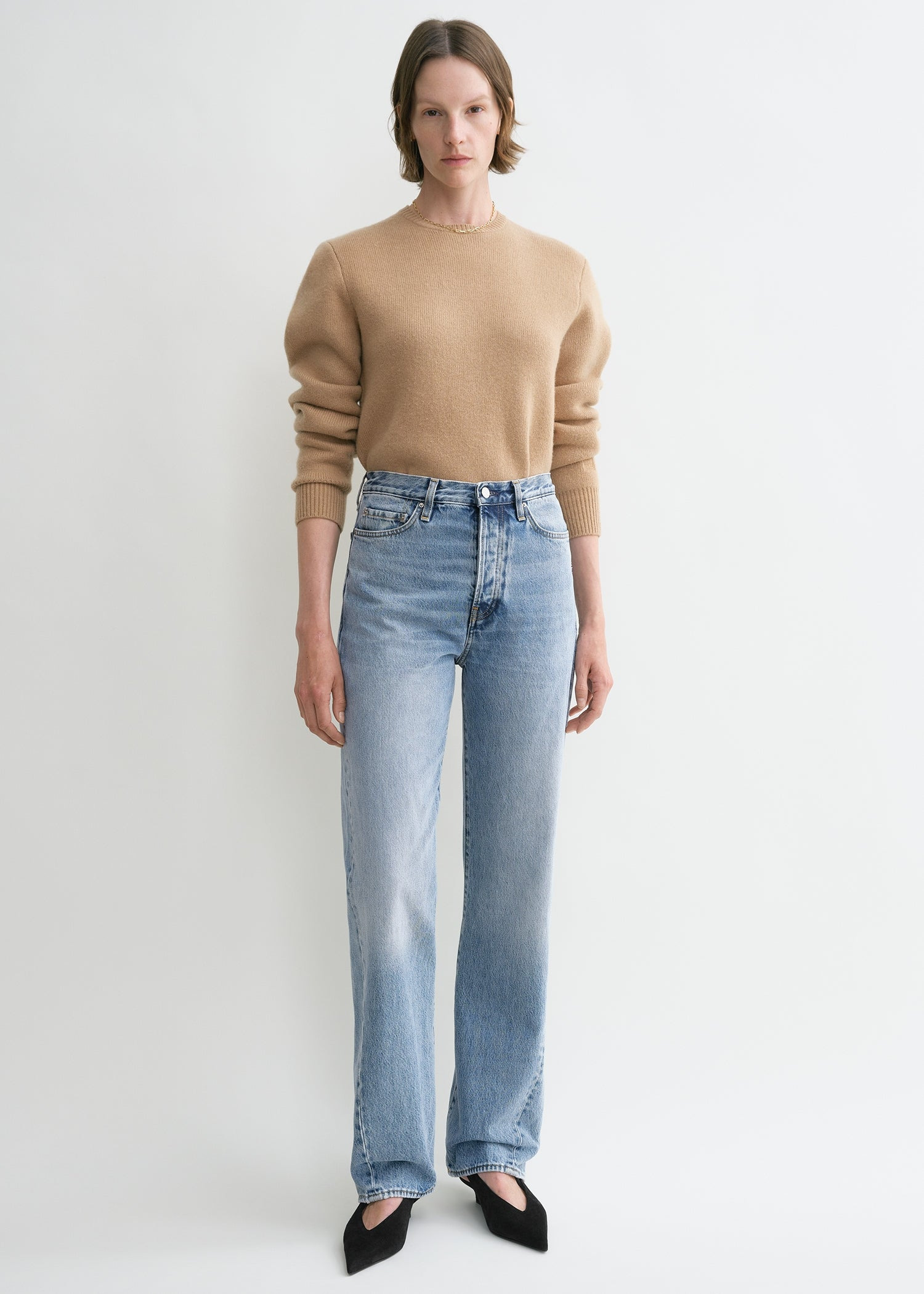 Twisted seam denim full length worn blue - 2