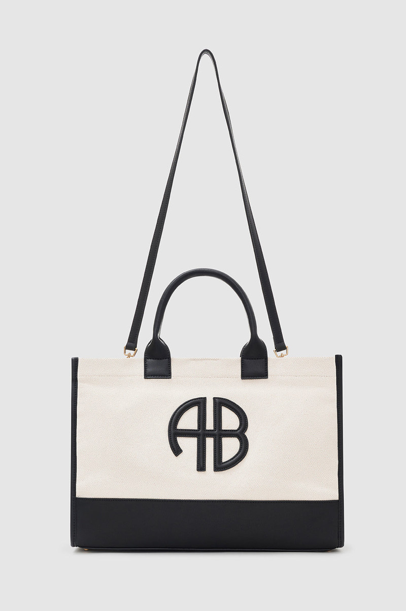 Medium Lara Tote - Natural Canvas With Black 1