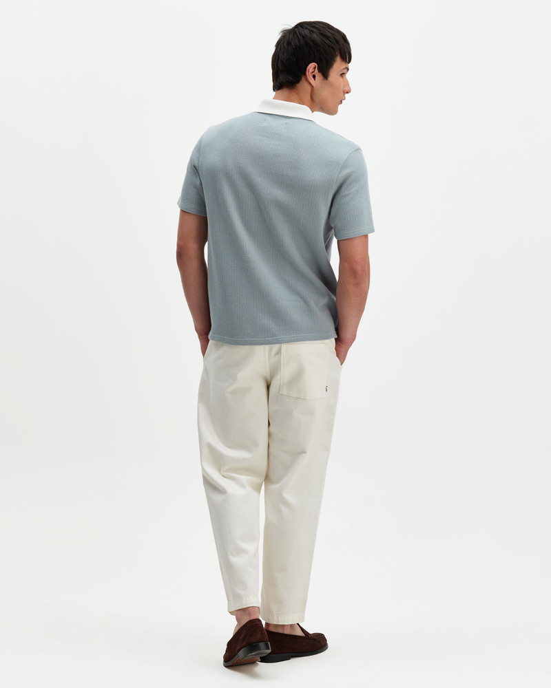 Pendal - Blue And Ecru Ribbed Organic Cotton Polo Shirt 6