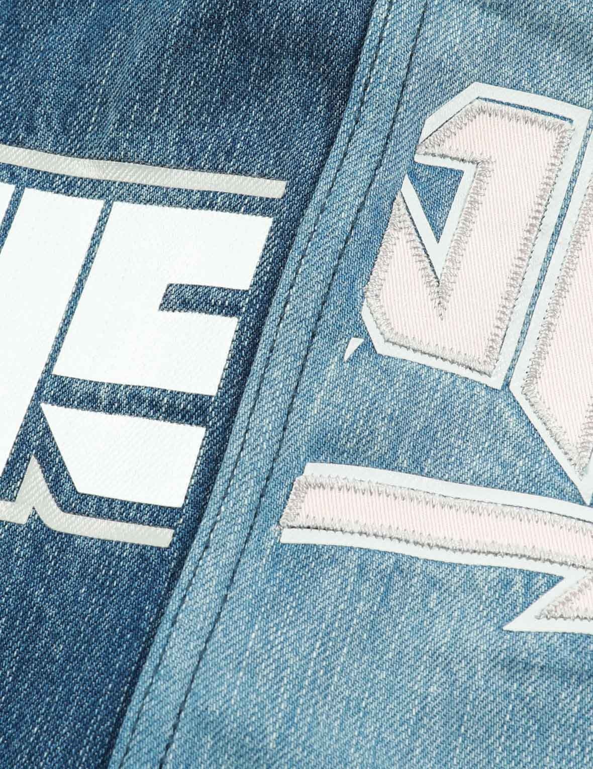 LOGO PRINT AND APPLIQUÉ HALF & HALF DENIM SHIRT - 10