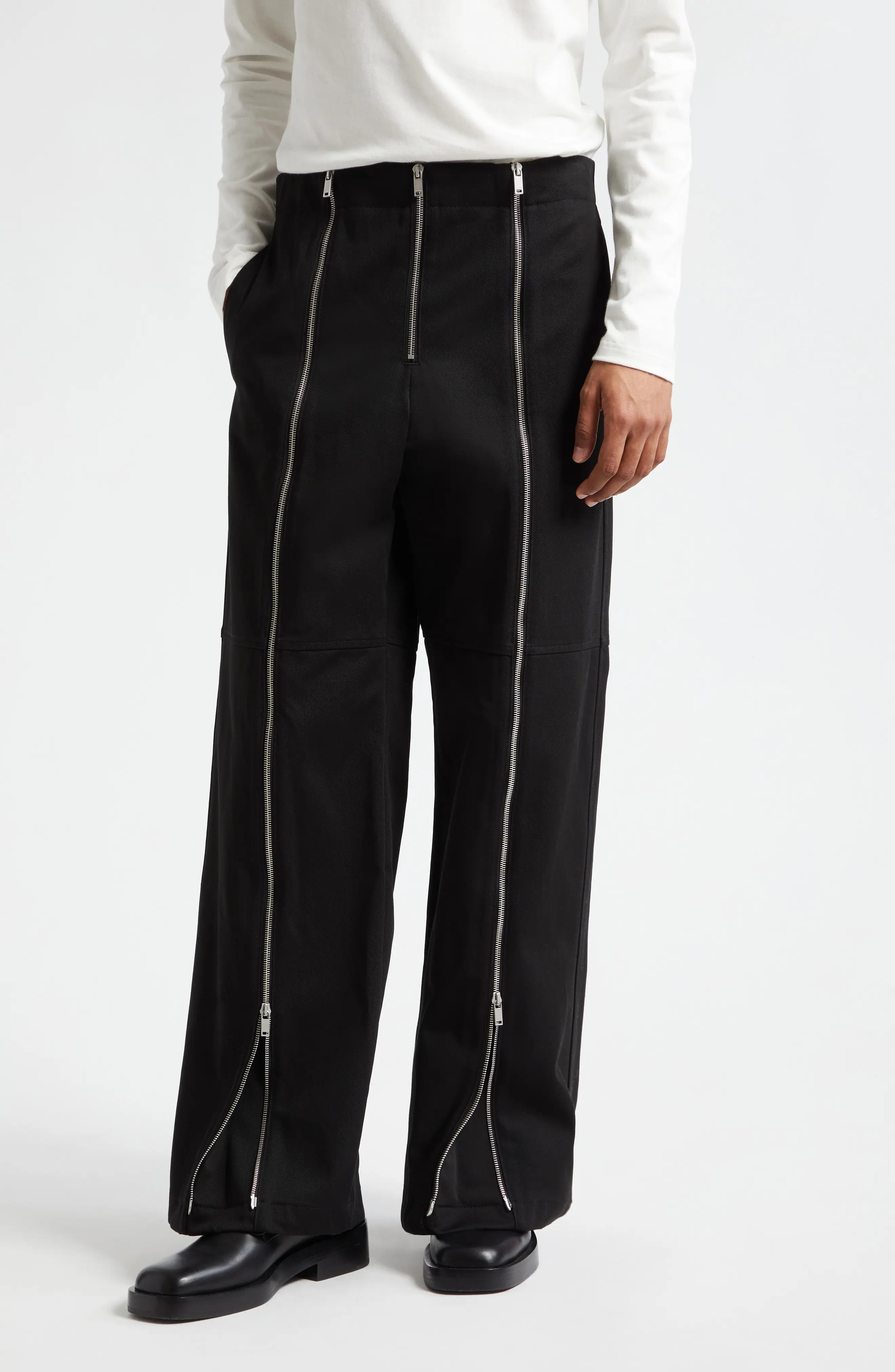 Zip Detail Cotton Pants - 1