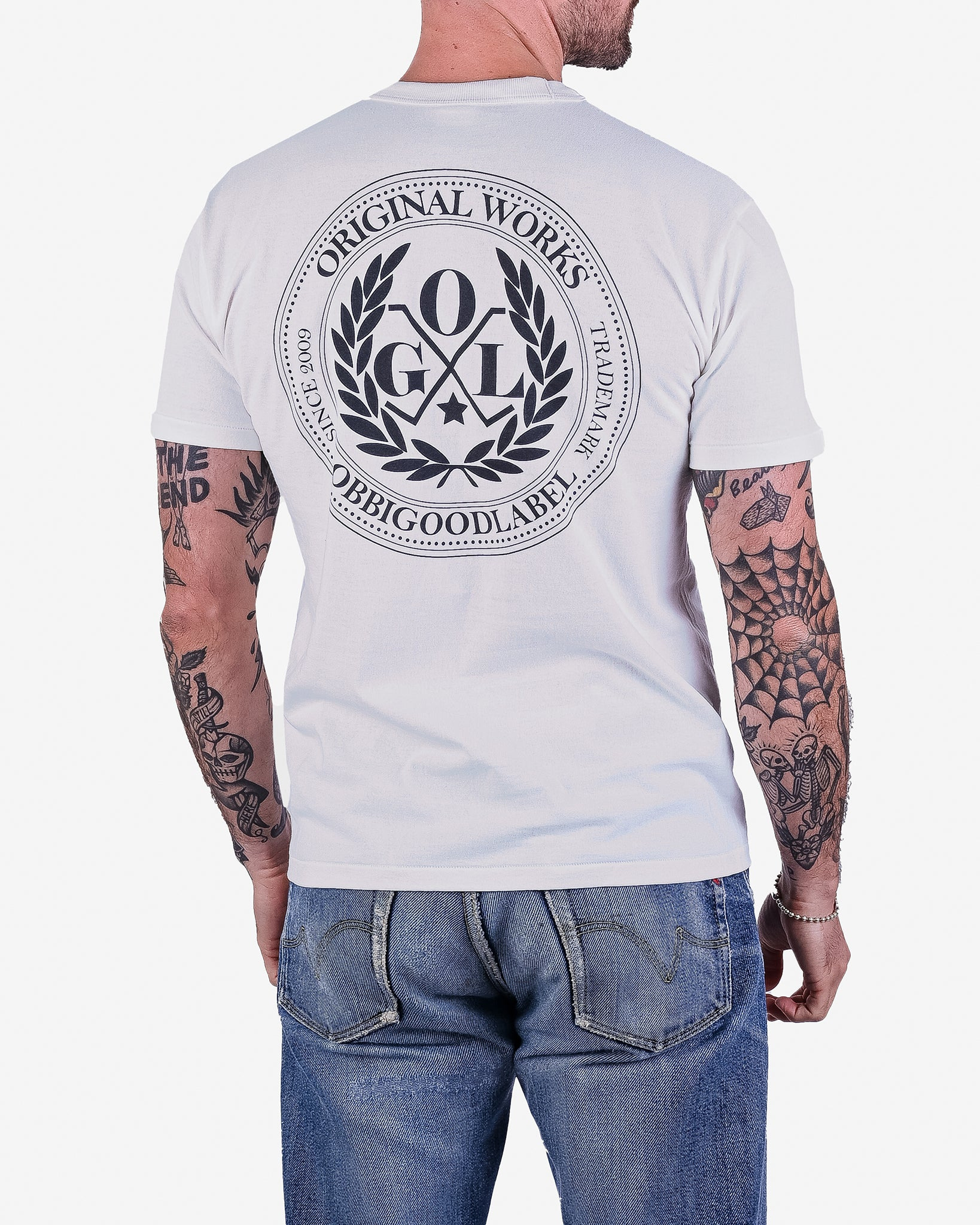 OGL-TEE-LOT20-LOGO-CRM OGL 6.2oz Ringspun T-shirt - Silkscreen Printed 'OGL Logo' - Cream - 3