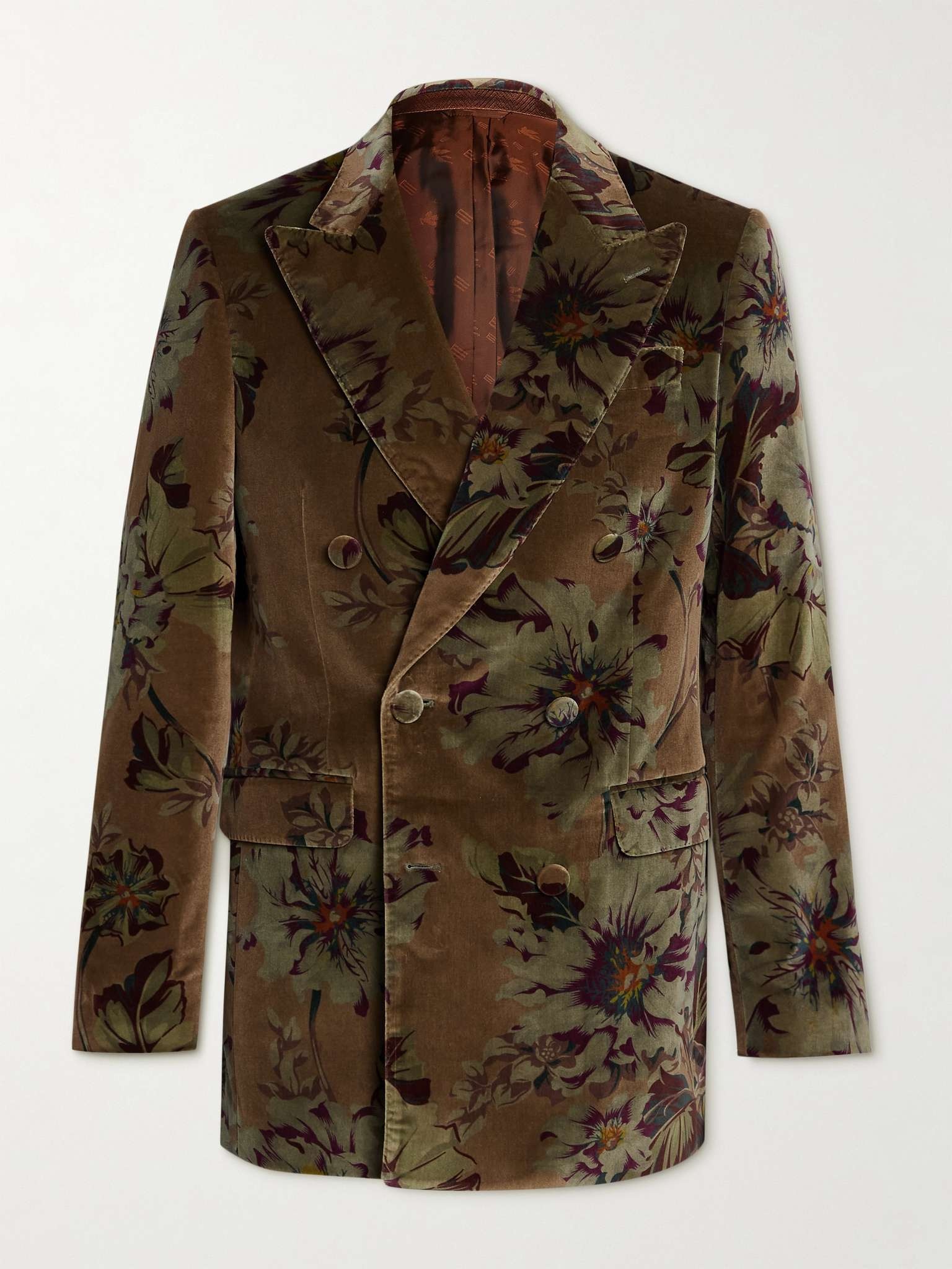 Double-Breasted Printed Cotton-Blend Velvet Suit Jacket - 1