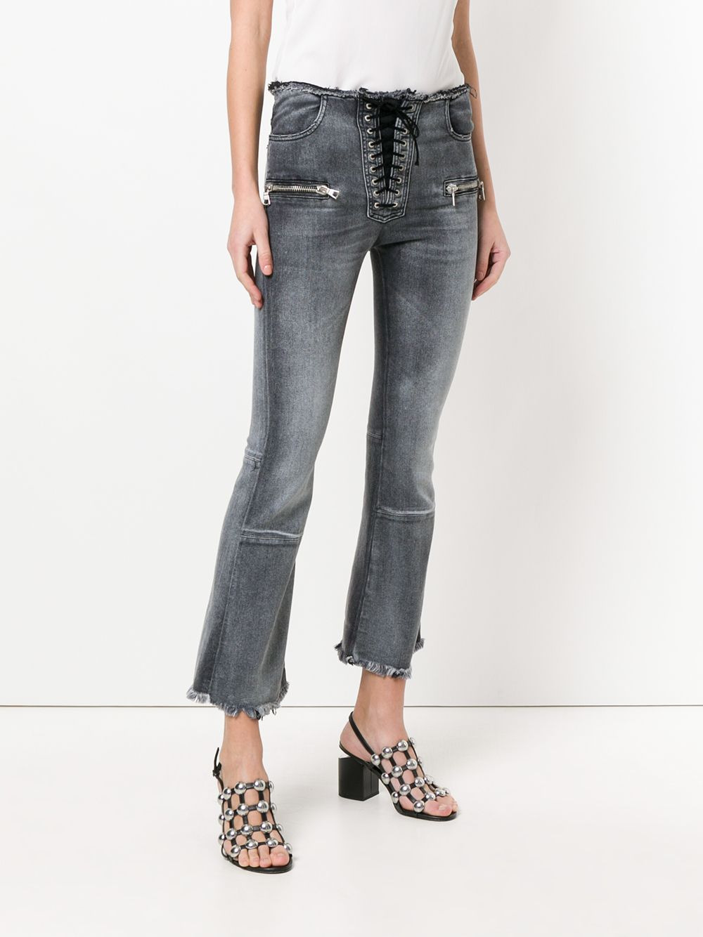 Lace-up cropped jeans - 3