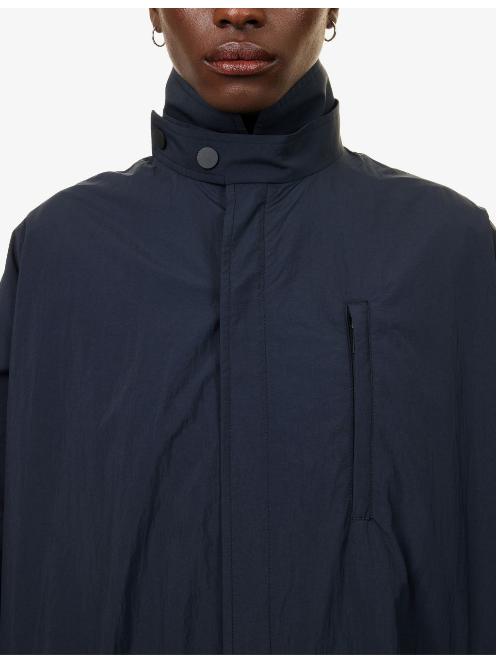 High-Neck Oversized Woven Trench Coat - 5