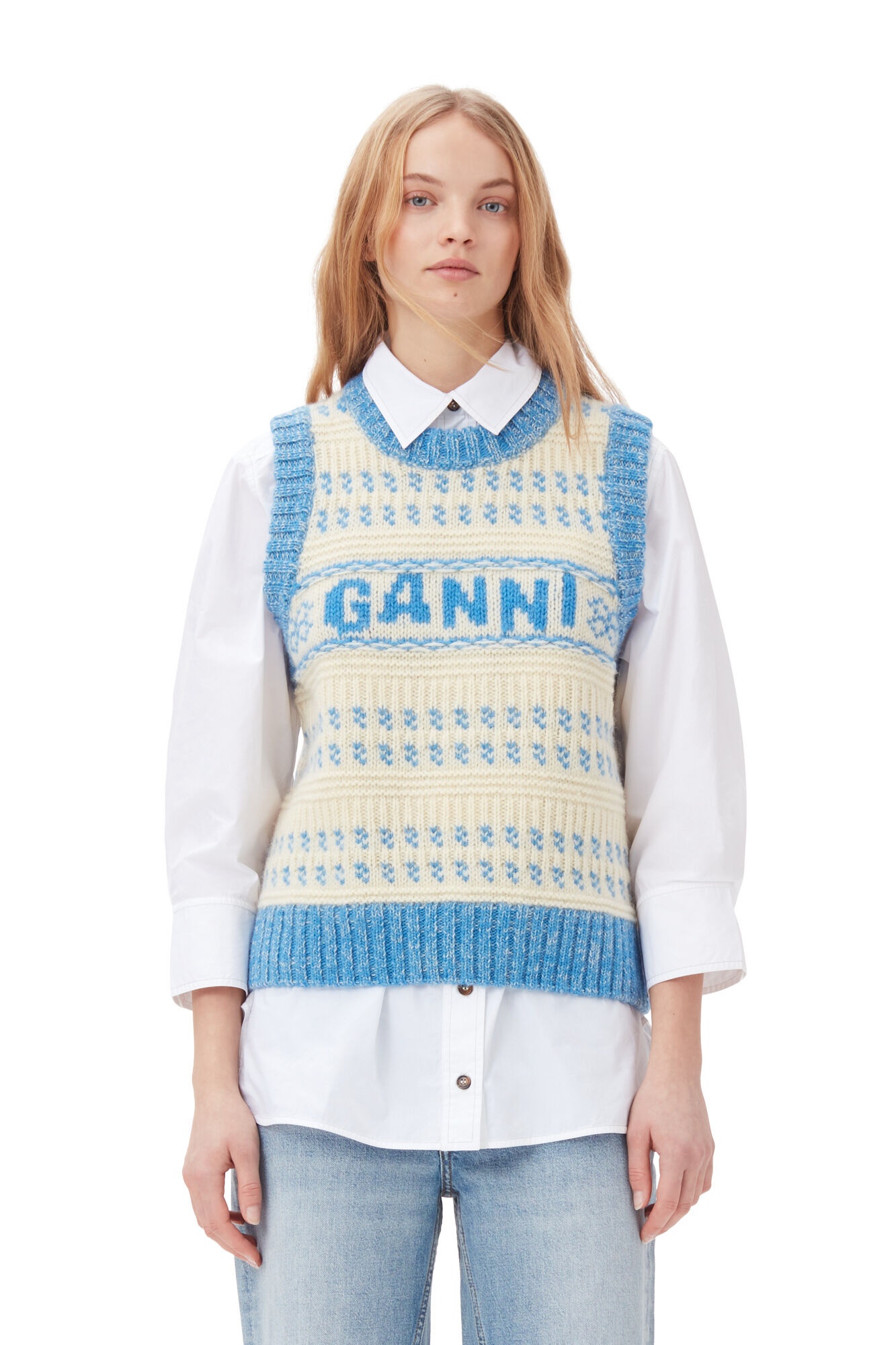 BLUE GRAPHIC O-NECK VEST - 2