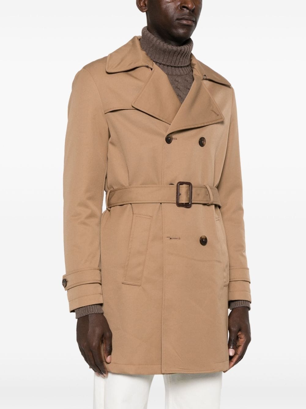 notched-lapels double-breasted trench coat - 3