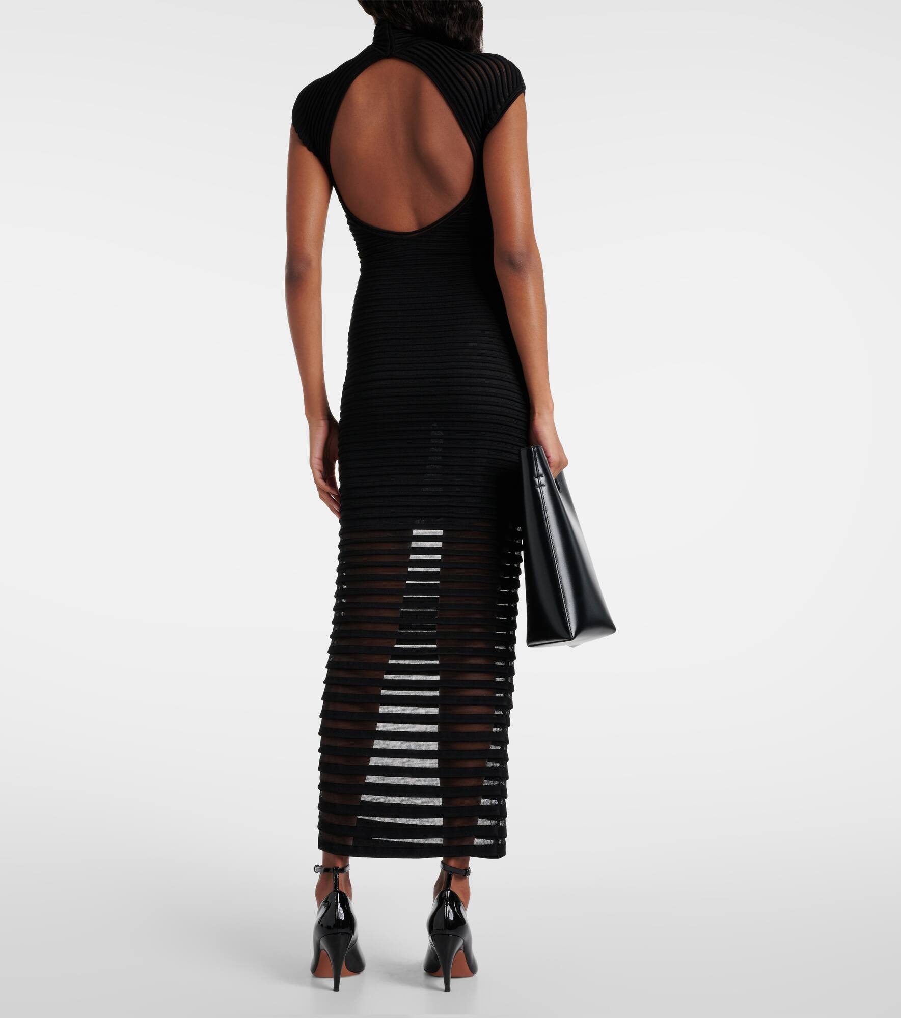 Striped crêpe-paneled gown - 3