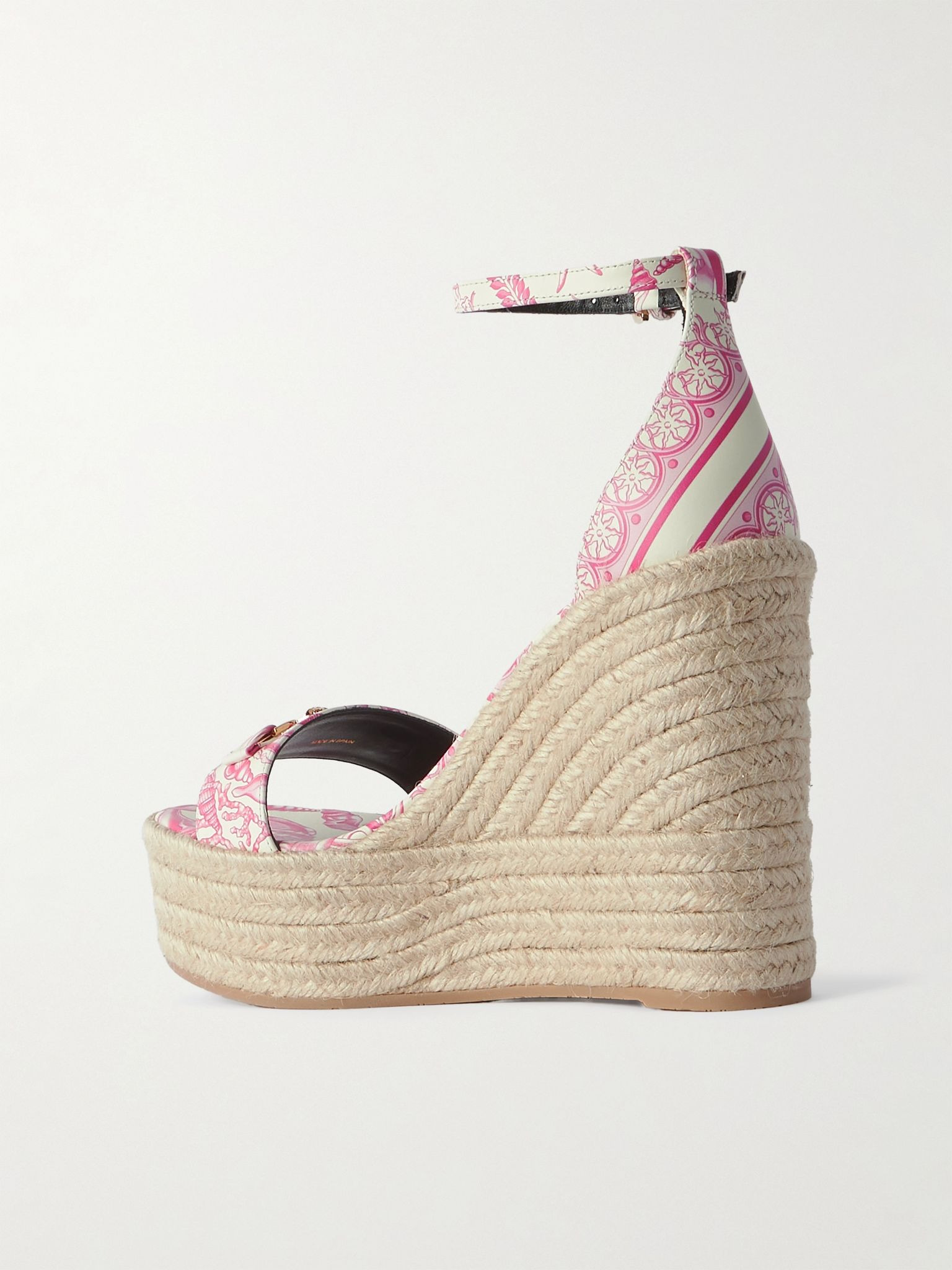 Embellished printed leather espadrille wedge sandals Pink - 3