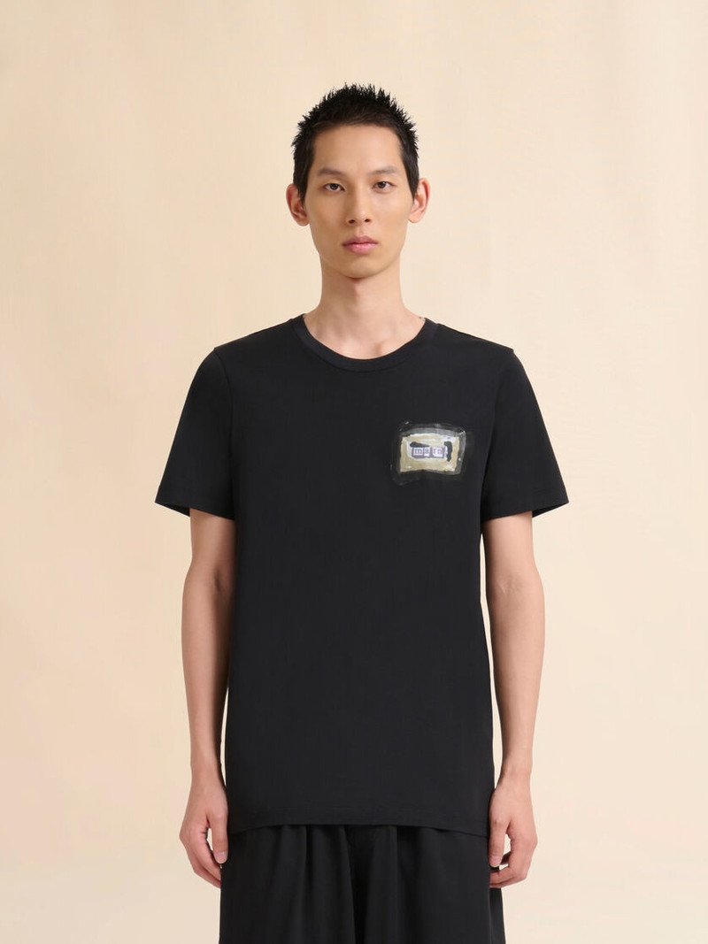 Marni BLACK COTTON T-SHIRT WITH SMALL MARNI COLLAGE PRINT outlook