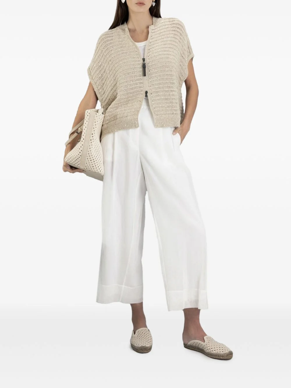 sequin-embellished open-knit cardigan - 1