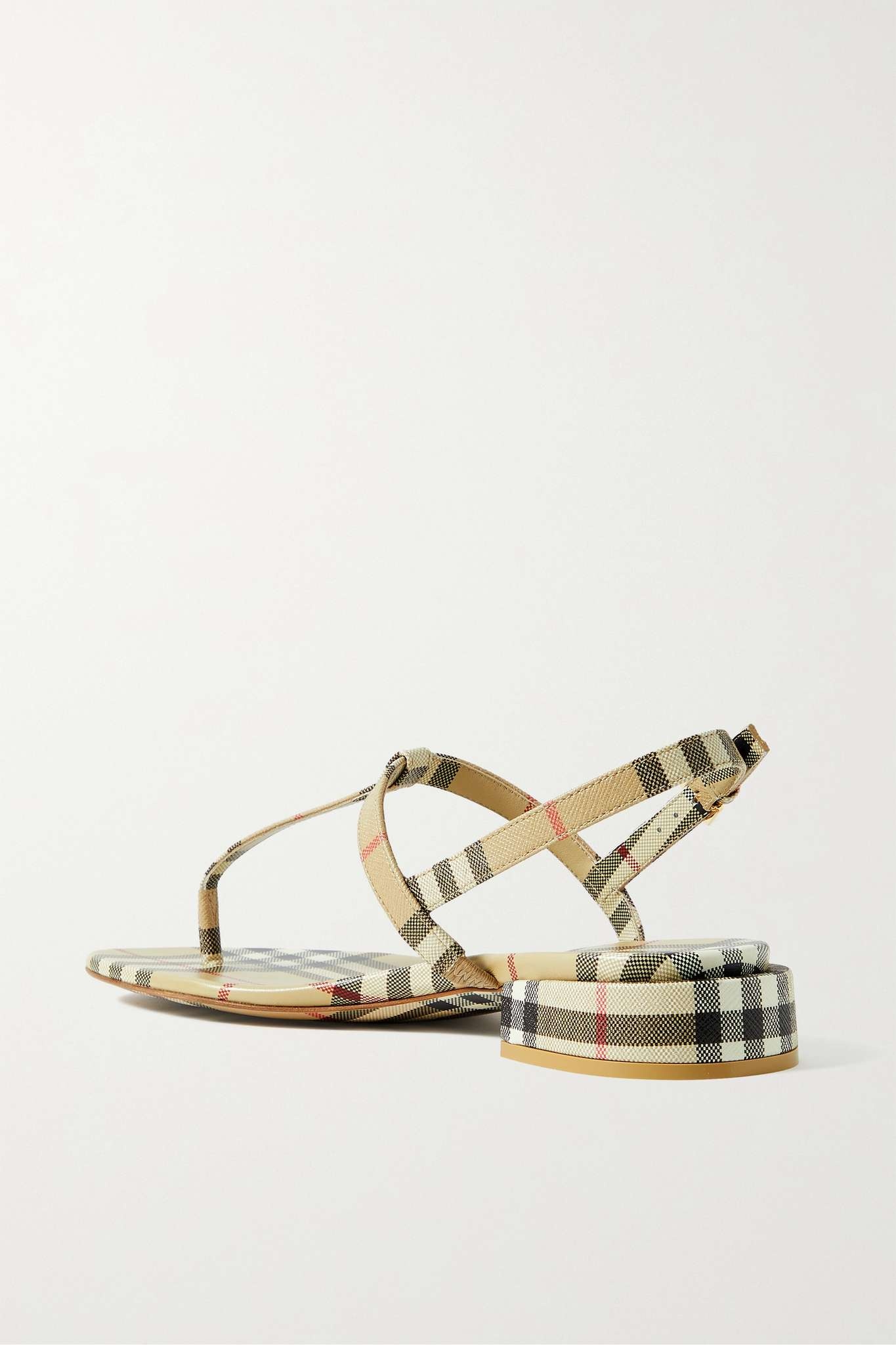 Checked leather slingback sandals - 3