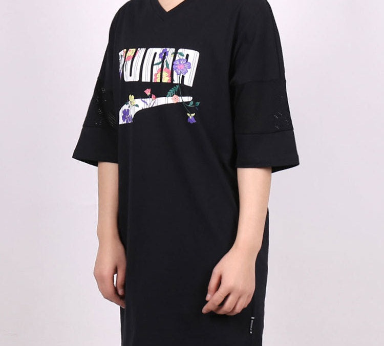 (WMNS) PUMA Casual Sports Alphabet Printing Short Sleeve Black 597473-01 - 5