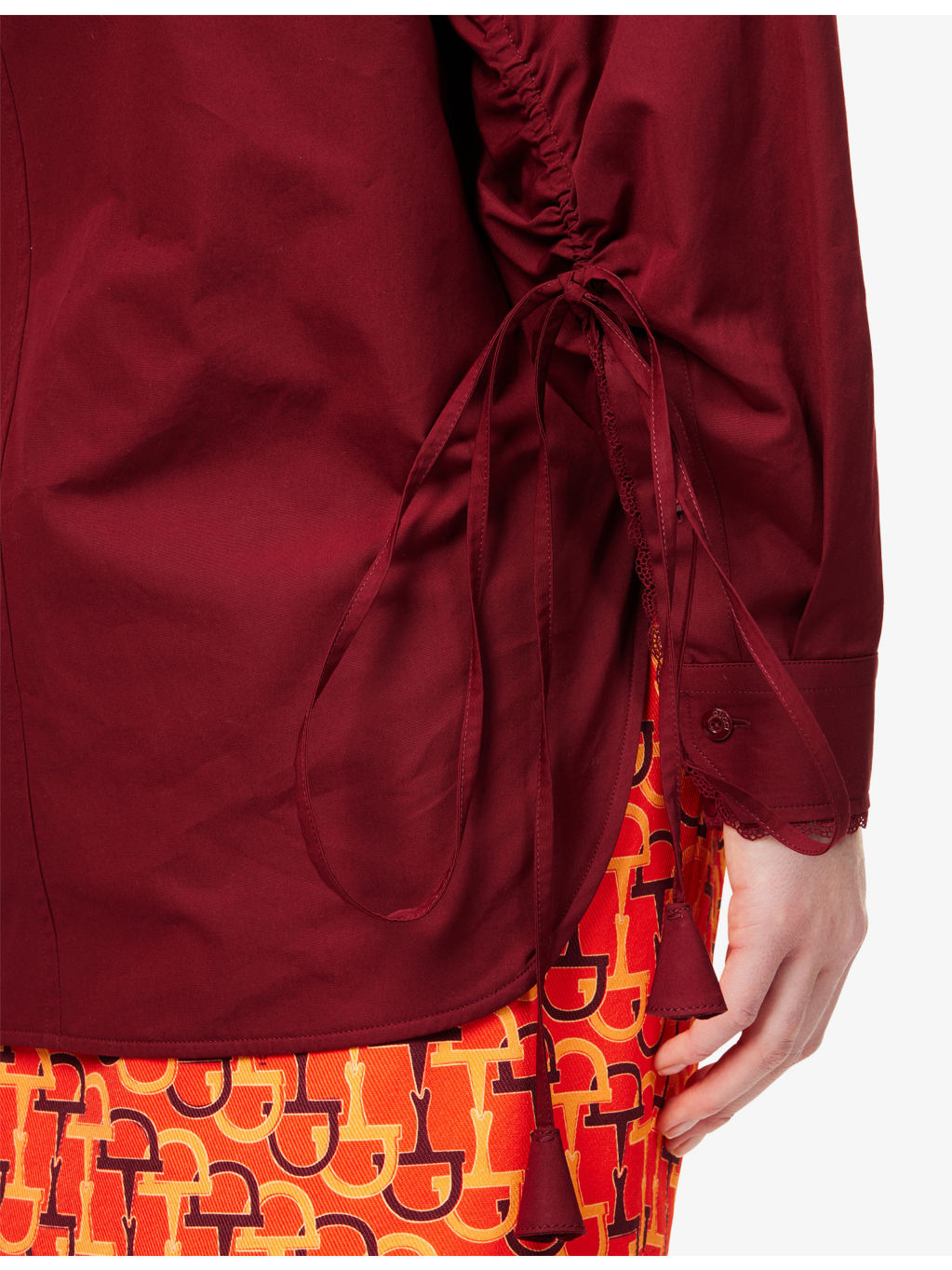 Embroidered Drawstring-Sleeves Cotton-Poplin Shirt - 5