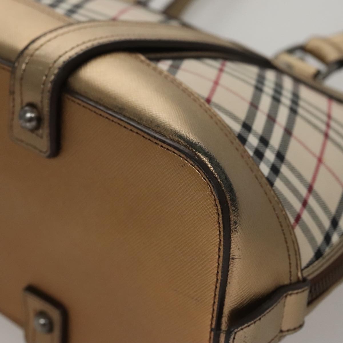 Burberry Nova Check Hand Bag Canvas Leather Beige Gold - 15