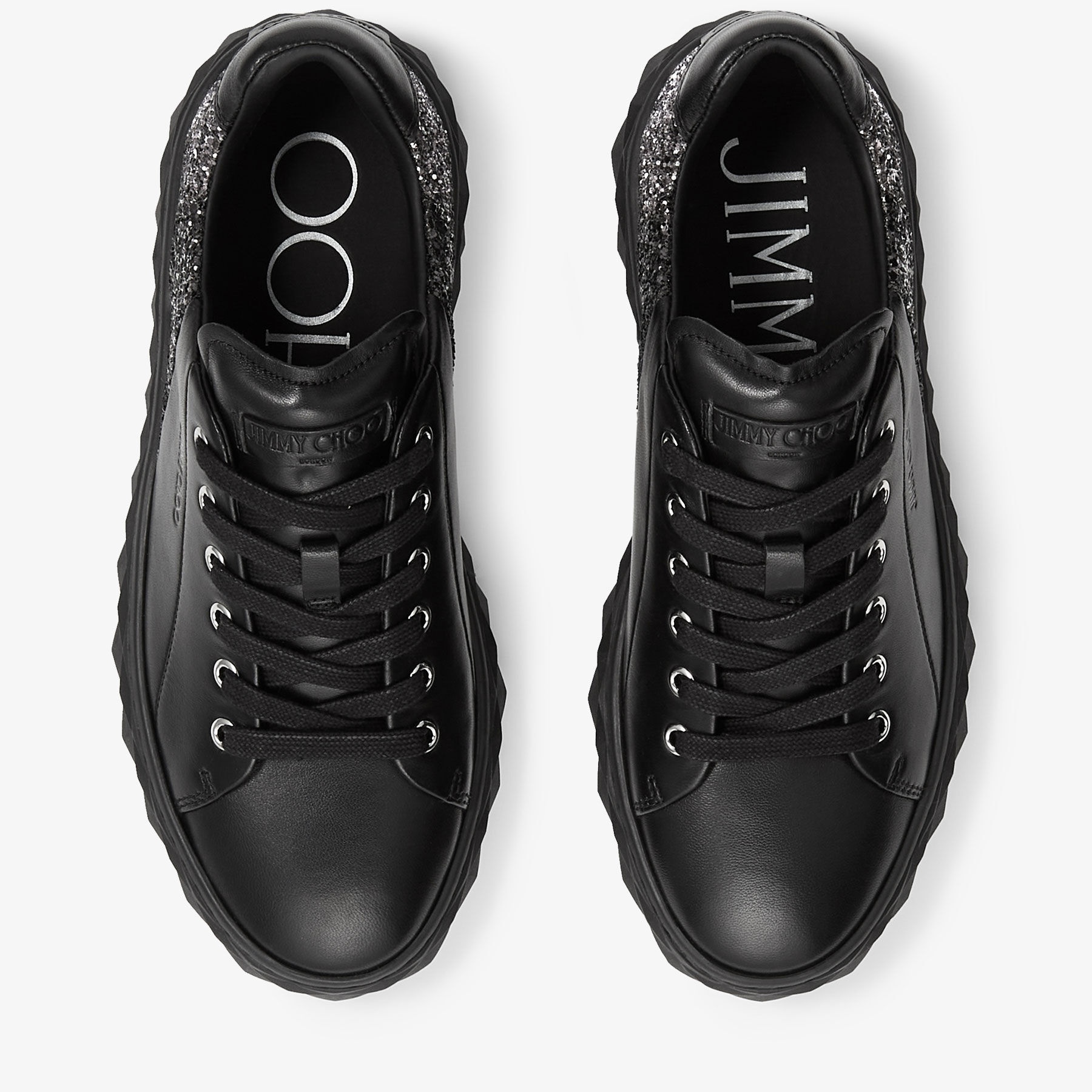 Diamond Light/F
Black Nappa Leather Low-Top Trainers with Glitter Panels - 8